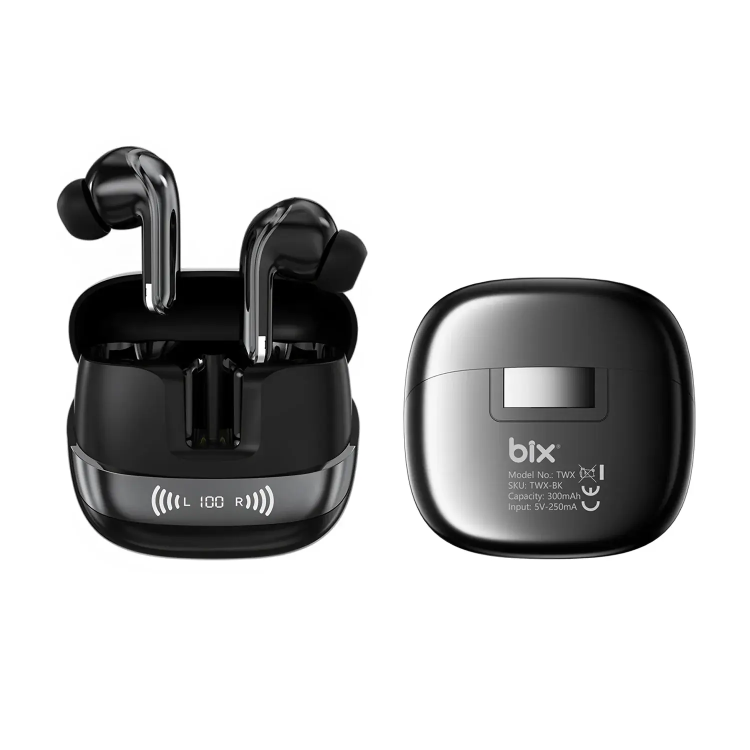 Bix TWX Soundcraft ANC ENC Gürültü Engelleme Özellikli Dijital LED Ekranlı Bluetooth 5.4 TWS Kablosuz Kulak İçi Kulaklık Siyah