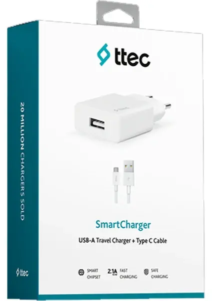 Ttec Smartcharger 2.1A Seyahat Şarj Aleti + Type-C Kablo