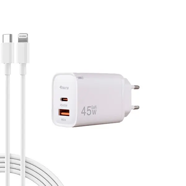 4Berry CL45 Eco Bundle 45W Hızlı Şarj Adaptörü - Lightning Kablo