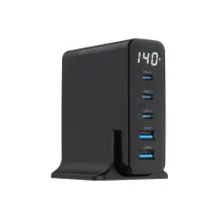 X-ChargerDockPro 5A PD 140W 3x Type-C & 2x USB-A Port Ultra Hızlı Şarj Adaptörü - GaN Teknolojili