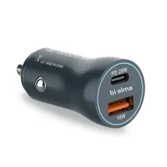 Mini Araç Şarj Cihazı USB-A ve USB-C™ Hızlı Şarj 3.0 38W Siyah Metal