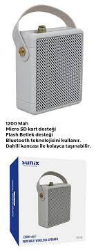 Sunix 1200 Mah Taşınabilir Bluetooth Hoparlör Beyaz BTS-88