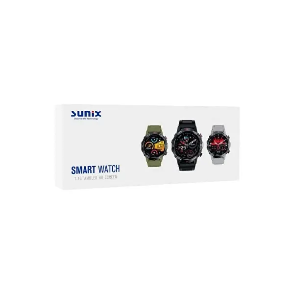 Sunix Smart Watch 1.43'' Amoled HD Ekran 410 mAh Pil Ömürlü 46 MM Akıllı Saat