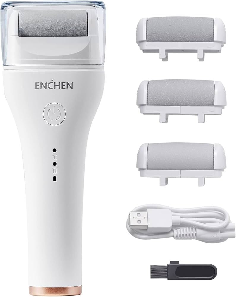 Enchen Rock Elektrikli Ayak Nasırı Giderici 360 Derece Silindir, İki Hız Ayarı, 3 Farklı Silindir Başlığı, IPX6 Su Geçirmez Ayak Öğütücü | 1500mAh Pil | USB Şarj - Beyaz