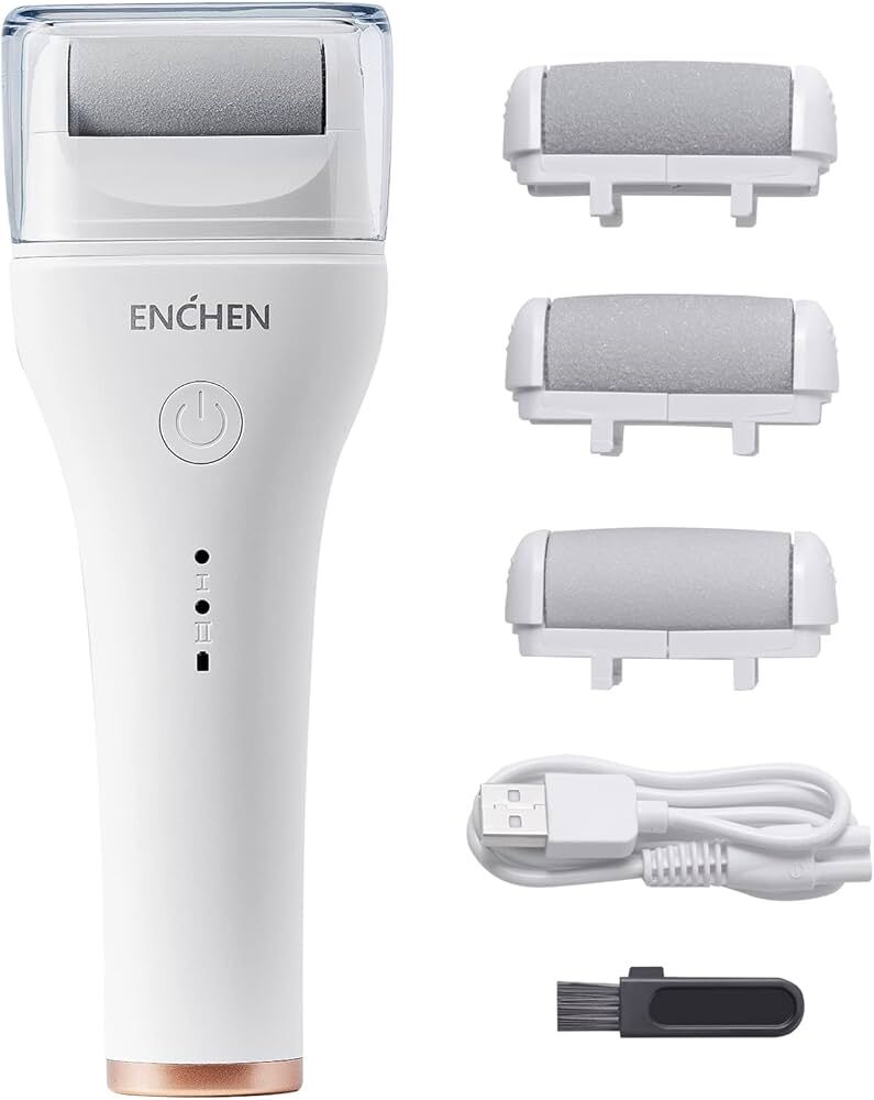 Enchen Rock Elektrikli Ayak Nasırı Giderici 360 Derece Silindir, İki Hız Ayarı, 3 Farklı Silindir Başlığı, IPX6 Su Geçirmez Ayak Öğütücü | 1500mAh Pil | USB Şarj - Beyaz