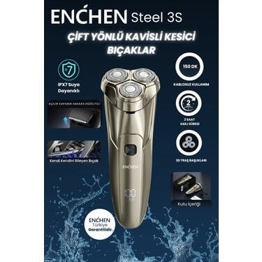 Enchen Steel 3s Gold Çift Yönlü Kavisli Bıçaklı Dijital Ekranlı Suya Şarjlı Tıraş Makinesi
