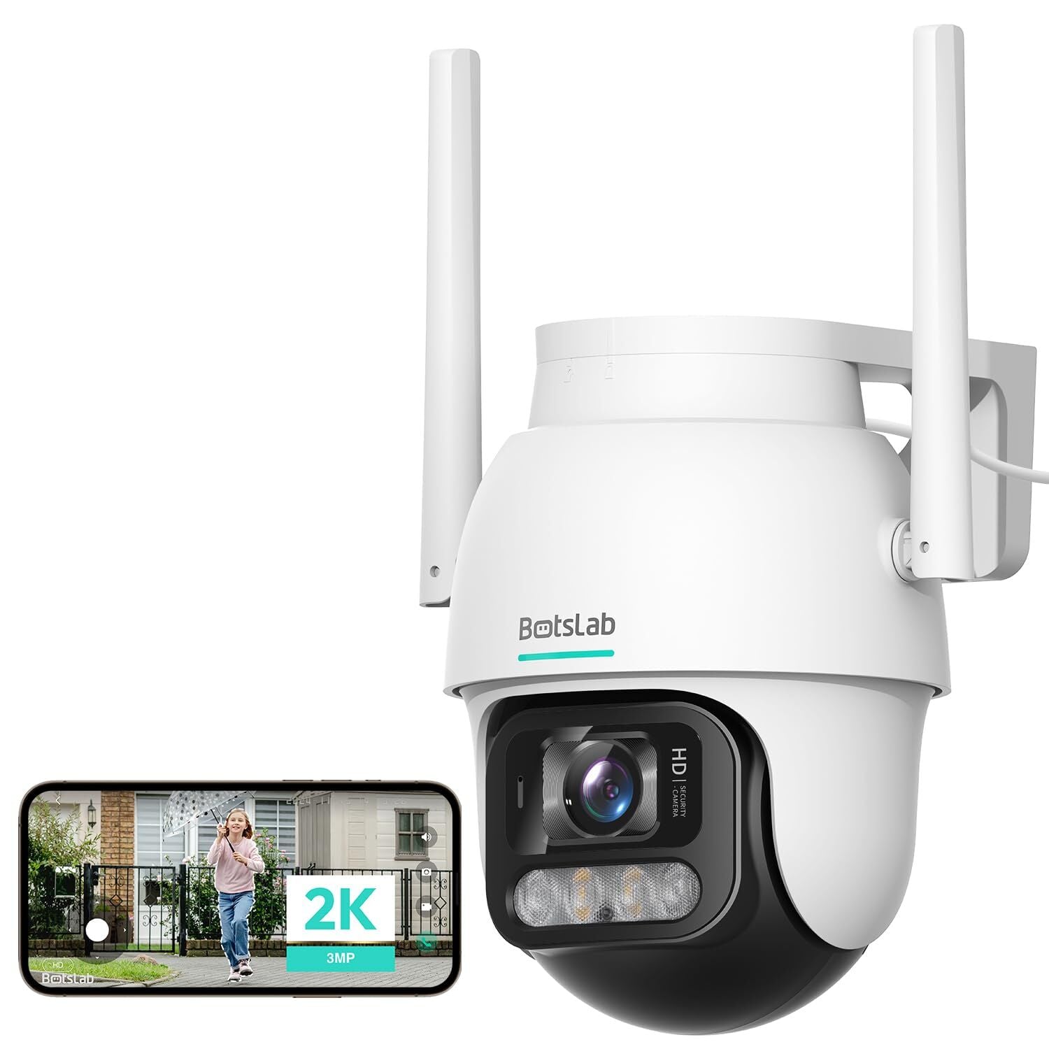 Botslab W311 2K 3MP Yüksek Çözünürlüklü Dış Mekan Pan/Tilt Kamera, Net İki Yönlü Ses, IP66 Hava Koşullarına Dayanıklı, 360° Kapsama Alanı, NVR Destekli, Tam Renkli Gece Görüşü