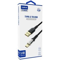 Sunix 3.4A Type-C Şarj ve Data Kablosu Siyah Sc-85
