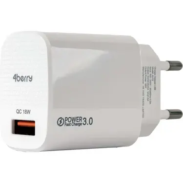 4Berry AU13 Hızlı USB Duvar Şarj Adaptörü 3.0A 18W - Beyaz
